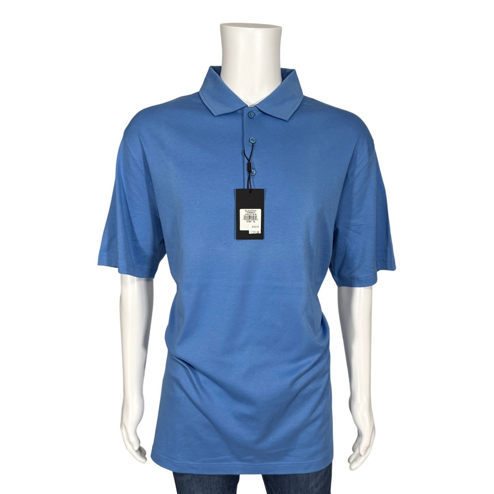 Bugatchi Mens Classic Blue 100% Pima Cotton Short Sleeve Polo Shirt Medium NWT - Picture 2 of 10